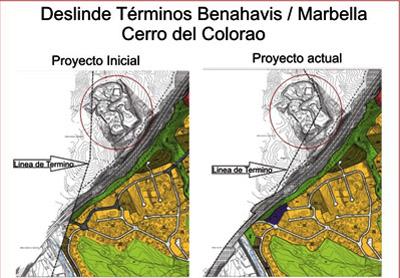 Planos del deslinde entre Marbella y Benahavís. Proyecto inicial y proyecto que pretendía la exalcaldesa Ángeles Muñoz junto a su homólogo del PP, José Antonio Mena