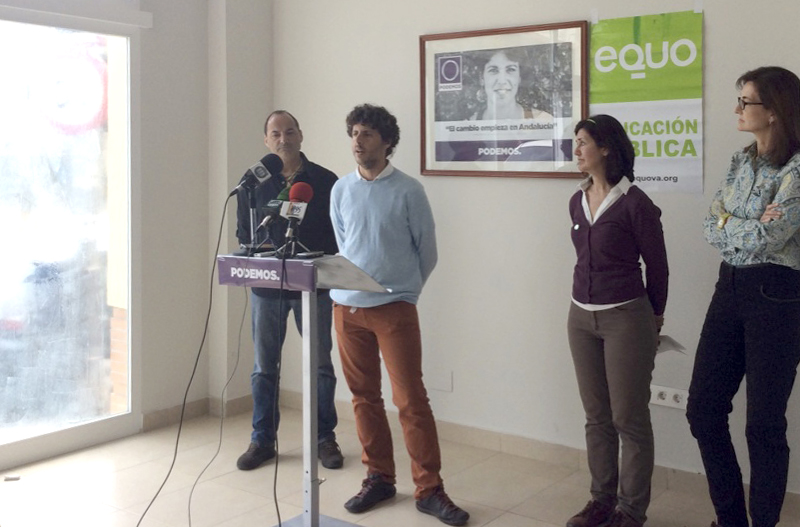 De izqda a drcha Lolo González (Podemos); el candidato a la Alcaldía de Marbella, José Carlos Núñez, Carmen Molina (Equo) y Victoria Mendiola (integrante de la lista por Marbella)