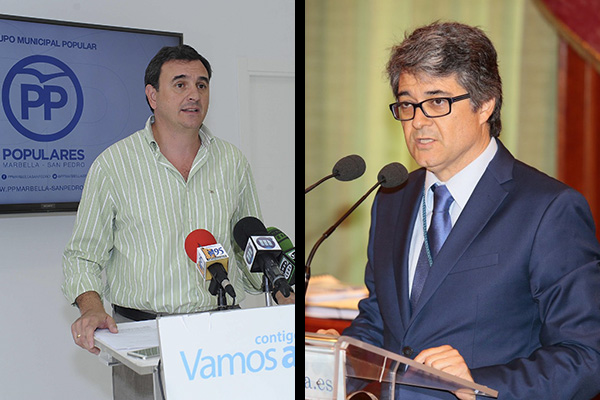El concejal y parlamentario andaluz del PP en una imagen de este viernes, frente a una imagen de archivo del portavoz y secretario de Organización del PSOE de Marbella, Javier Porcuna. Fotos/ marbellaconfidencial.es