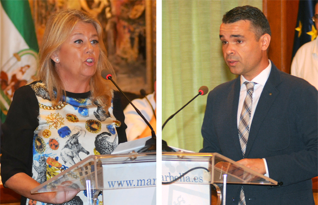 La alcaldesa de Marbella y senadora, Ángeles Muñoz, y el portavoz del PSOE y exalcalde, José Bernal, durante un debate plenario en imagen de archivo. FOTO/ MARBELLA IMAGEN