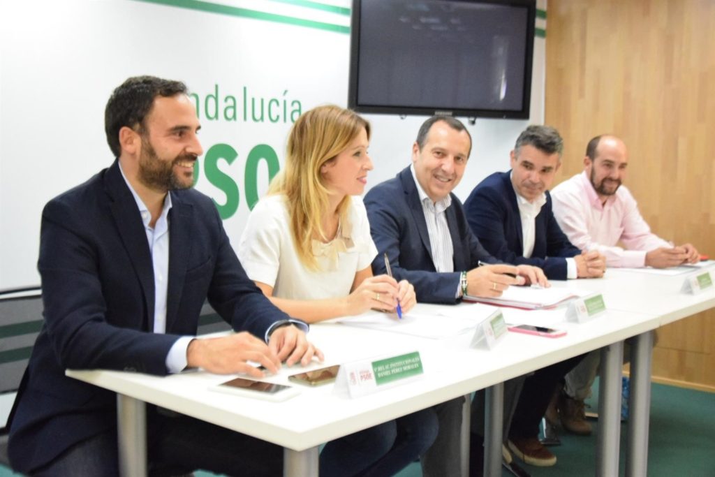Daniel Pérez, Antonia García, José Luis Ruiz Espejo, José Bernal y Javier Jerez este jueves en la sede provincial del PSOE de Málaga. FOTO/ EP