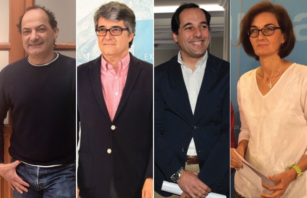 De izqda a drcha Lolo González (Podemos); Javier Porcuna (PSOE); Francisco Gómez Palma (Cs) y Victoria Mendiola (Podemos), asistentes a la reunión del miércoles en la sede del PSOE de Marbella. FOTOS / MC
