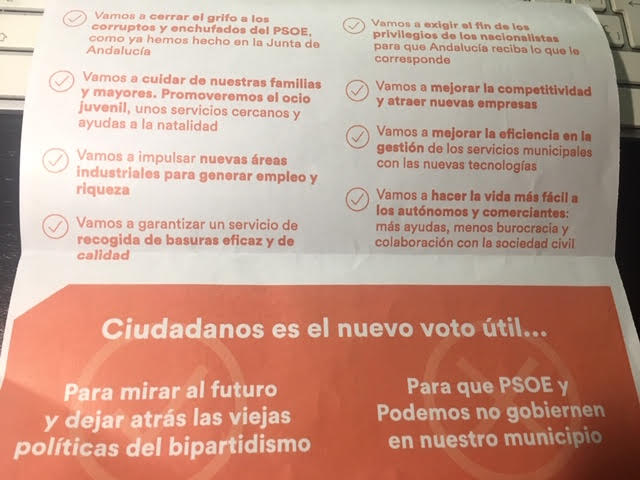 Imagen de la carta enviada por Ciudadanos a los habitantes del municipio de Marbella, entre otros municipios andaluces esta semana