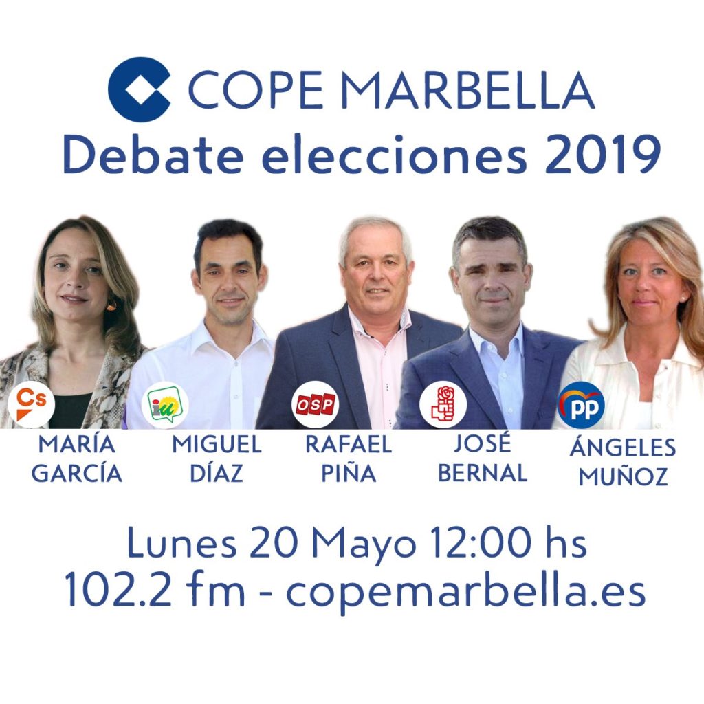 Imagen promocional del primer debate a cinc de la campaña electoral de Marbella que emitirá COPE Marbella este lunes