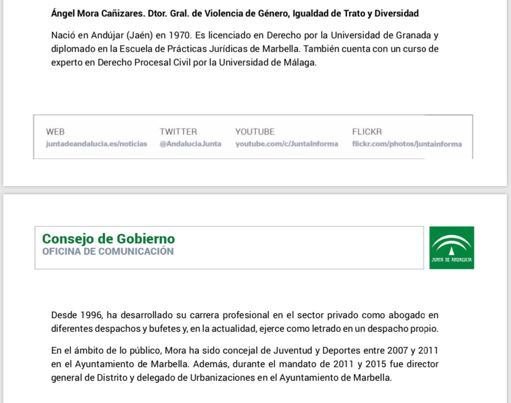 Imagen del documento difundido por la Junta este martes, en el que se recoge el nombramiento de Ángel Mora.