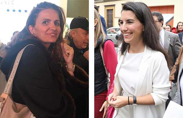 La empresaria de Starlite, Sandra García Sanjuan en Fitur 2020 y frente a ella la dirigente de Vox Rocío Monasterio en imagen de archivo.