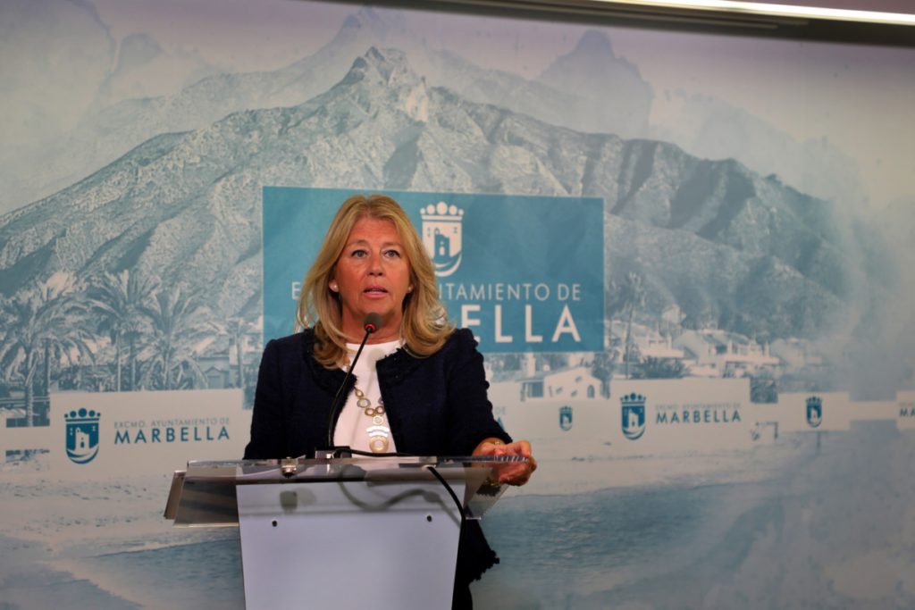 La alcaldesa de Marbella, Angeles Muñoz, este lunes durante la rueda de prensa telemática que ha ofrecido. FOTO/ Ayto de Marbella