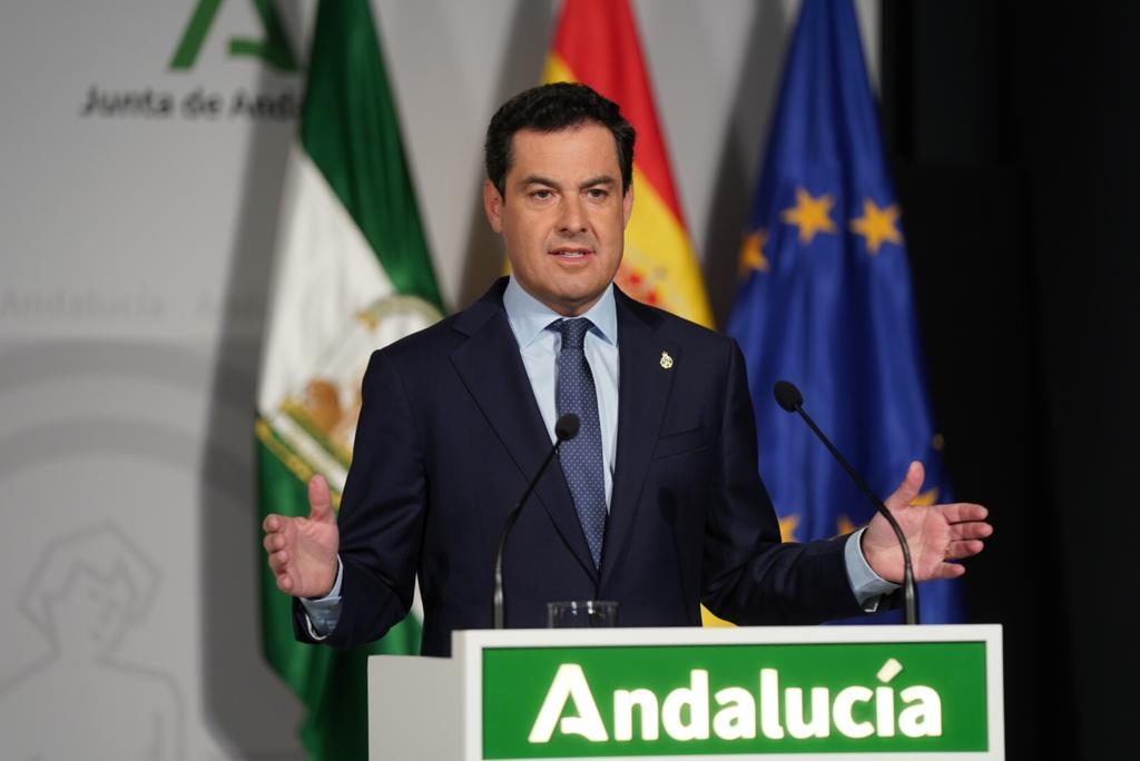 Imagen del presidente de la Junta, Juanma Moreno, este jueves durante su comparecencia institucional. FOTO/ Junta de Andalucía