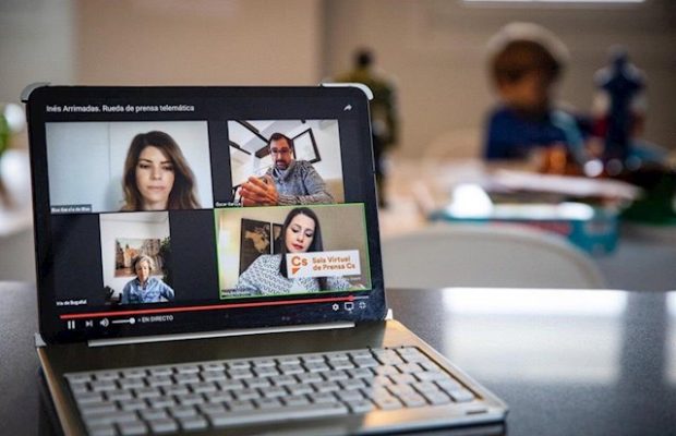 Imagen de una rueda de prensa telemática de la presidenta de Ciudadanos, Inés Arrimadas. FOTO/ Cs